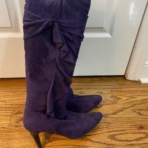 Purple Impo stretch high-heel zip-up knee-high boots with ruffle sz 10M